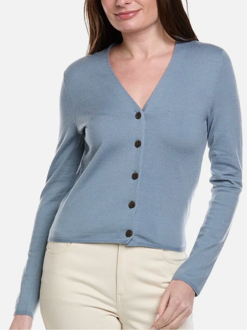 vince slim button front wool blend cardigan